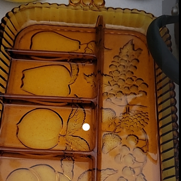 INDIANA GLASS AMBER DEPRESSION DIVIDED RELISH TRAY FRUIT PLATTER - Picture 5 of 16
